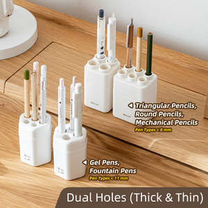 Portable square 6 Hole Building Block Pencil Pen Holder case PP PS Plastic Pen Storage <strong>Container</strong> Desk Pen Holder - Product Image 4
