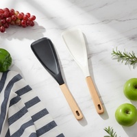 Ustensiles de cuisine en silicone résistant à la chaleur, cuillère de cuisson antiadhésive, lève-casserole, poignée en bois bleu durable, compatible lave-vaisselle et micro-ondes