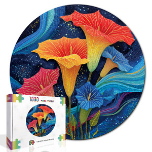 Puzzle de 1000 pièces avec vagues de fleurs sous la lune, effet visuel 3D, puzzle floral, jeu familial éducatif - Product Image 2
