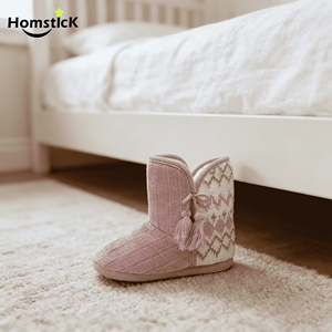 Chaussons douillets pour femmes en velours côtelé tricoté jacquard avec pompon, doublure chaude en peluche antidérapante pour usage domestique - Product Image 2