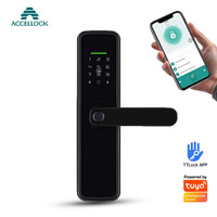 Serrure Intelligente Semi-Automatique en Alliage d'Aluminium avec Wi-Fi, Application Tuya, Déverrouillage par Carte d'Identité/Empreinte Digitale/Code, Compatible Porte en Verre ou Bois