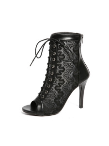 Botines de tacón de aguja con punta abierta y cordones para mujer, con cremallera trasera, ideales para fiestas y vestidos. - Product Image 6