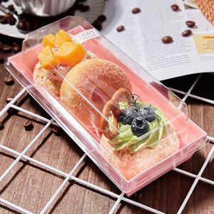 50pcs màu hồng 7.5 inch giấy charcuterie hộp với rõ ràng an toàn có nắp đậy dài dùng một <span class=keywords><strong>l</strong></span>ần món tráng miệng container màu hồng Bánh hộp - Product Image 5