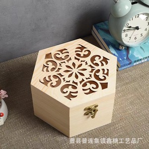 <b>Pine</b> Wood Jewelry <b>Box</b> Polygon Shape With Carved Lid For Storage And Gift Packaging Customizable Color And Size - Product Image 1