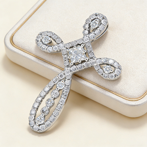 CUSTOM SILVER 10K/14K/18K GOLD PLATED LAB GROWN CVD DIAMOND CLASSIC ENGAGEMENT GIFT SWEATER <b>CHAIN</b> NECKLACE <b>CROSS</b> PENDANT - Product Image 4
