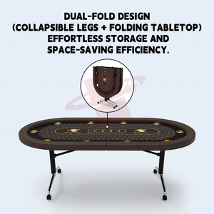 MG Table de poker Texas Hold'em portable à 10 joueurs Design moderne de luxe avec rail antidérapant pliable pour jeu à domicile et roulettes verrouillables - Product Image 4