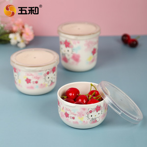 Hello Kitty Melamine Kids Dining Set Apple Shape Bowl Plate Cup Spoon With Cherry Blossom Design For Children Home Use - Product Image 3