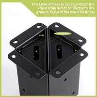 Base de poteau triangulaire réglable RGZ en acier émaillé noir, épaisseur 2 mm, pour ancrage de clôture en bois, support de terrasse, plaque de pergola, durable