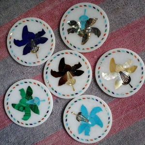 White <b>Marble</b> inlay <b>Coasters</b> for Drinks Hot and Cold Carved <b>Marble</b> <b>Coaster</b> Set with Holder Tea and Coffee Table Cocktail <b>Coaster</b> - Product Image 1