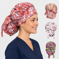 Meilleure vente transfrontalière : Bonnet de travail chirurgical réversible à imprimé animalier de dessin animé, à longue queue et à volants, très élastique, 100%