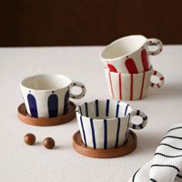 Mug en céramique vintage rayé peint à la main, style Instagram, origine Chaozhou, pour petit-déjeuner, lait, céréales, latte et café