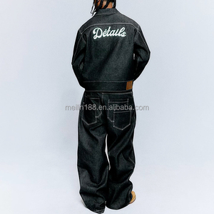 Completi <span class=keywords><strong>di</strong></span> Abbigliamento Personalizzati Set Giacca e Pantaloni <span class=keywords><strong>Oversize</strong></span> in Denim Pesante Ricamato da Uomo - Product Image 6