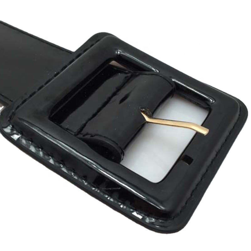 Ремень RTS с большой квадратной пряжкой Женский, яркий черный пояс из лакированной кожи, широкий пояс с классической пряжкой, повседневный для платьев, 2023