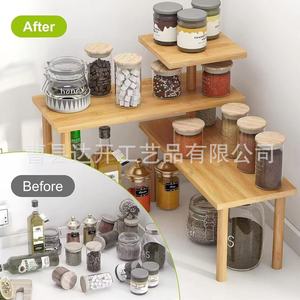 Wooden <b>Corner</b> Shelf 3 Tier Adjustable Spice Rack <b>Storage</b> <b>Unit</b> For Kitchen Home Use - Product Image 2