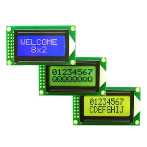 Tela lcd 16pin 8x2 stn, personagem azul/amarelo-verde, tela monocromática, lcd 0802