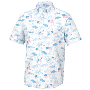 เสื้อเชิ้ตชายหาดแบบมีปก ปกตั้ง ผลิตตามสั่ง (OEM) ผ้าโพลีเอสเตอร์ 100% (21% โพลีเอสเตอร์ 8% สแปนเด็กซ์) แขนสั้น สำหรับตกปลา กันน้ำ - Product Image 4