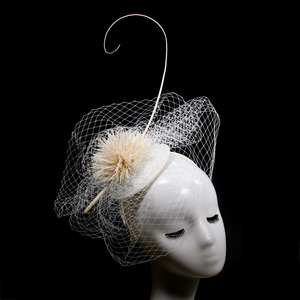 Hot Selling Fashion Wedding <strong>Fascinators</strong> Hat <strong>White</strong> Feather Flower <strong>Fascinator</strong> <strong>Headband</strong> With Mesh Veil for Wedding Party - Product Image 6