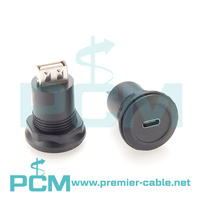 Connecteur de montage sur panneau rond 22 mm USB-C femelle vers USB-A femelle, coupleur traversant pour montage sur châssis d'armoire