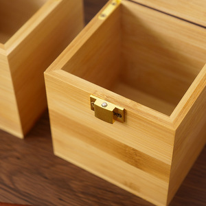 Boîte de rangement en <span class=keywords><strong>bambou</strong></span> Caoxian avec couvercle rabattable et verrouillage, design gravé, forme rectangulaire, pour bijoux et thé - Product Image 2