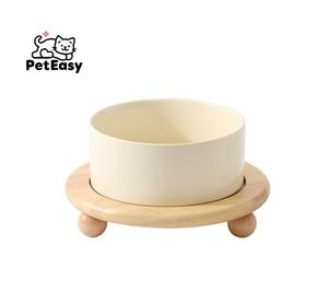 Diskon besar baru aksesoris hewan peliharaan warna polos piring kayu mulut besar kualitas tinggi antihitam dagu tunggal keramik ganda mangkuk anjing kucing - Product Image 5