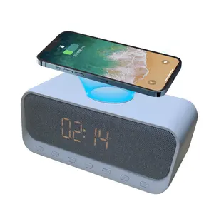 W28 7 in 1 Functions FM radio qi wireless charger stand with bt speaker LED display Alarm clock Wireless Charger with Speaker