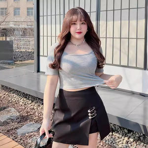 Camiseta Corta de Punto para Mujer Lucky Star, Color Azul Hielo, Cuello Redondo, Color Sólido, Suave, Tallas S M L XL - Product Image 5