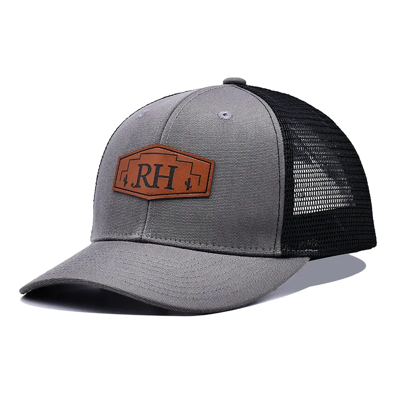 Oem ที่กําหนดเองหนังแพทช์หมวก Trucker คุณภาพสูง 6 แผงตาข่าย Gorra Trucker Cap