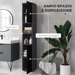 Columna de baño kleankin en aglomerado con 2 Estantes abiertos y 2 armarios de 2 niveles, 30x30x183 cm, negro y gris - Product Image 4