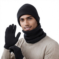 Men's and Women's Winter Hat and Glove 3-Piece Set 100% Acrylic <strong>Brimless</strong> Urinal <strong>Cap</strong> Solid Design for Skiing and Sports