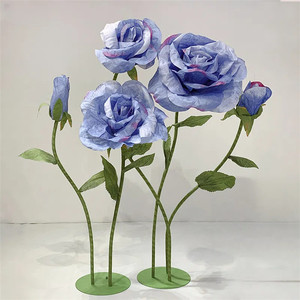 Décoration de salle de mariage en gros : Grandes fleurs géantes en papier rose rouge faites à la main pour vitrine - Product Image 3