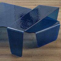 Table à thé minimaliste créative en verre fusionné à effet vague d'eau, table d'appoint moderne de luxe léger pour salon avec verre fusionné
