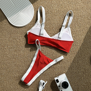 Conjunto de Bikini de 2 Piezas para Mujer, Diseño Cruzado con Tiras en Contraste, Tanga, Spandex/Nylon de Secado Rápido para Natación - Product Image 3