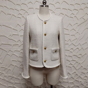 Women Autumn Winter Elegant Collarless <strong>Boucle</strong> Jancoco Refined Braided Trim Gold Button Tweed <strong>Jacket</strong> with OEM - Product Image 1
