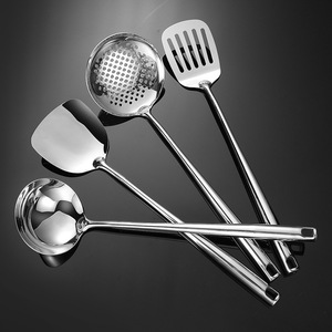Ensemble d'ustensiles de cuisine haut de gamme en acier inoxydable 304 finition miroir, spatule de cuisine luxueuse et étendue, passoire, ustensile à soupe - Product Image 1
