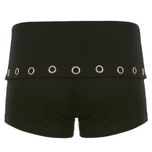 Eyelet Punk Breathable Hot Women's Gothic Canvas Elastic <b>Waist</b> Shorts Distressed Cutoff - Product Image 6