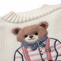 Pull à col rond gris pour enfants avec logo personnalisé, motif ours, manches longues, broderie, polyester, mignon, décontracté, printemps-été, vente en gros