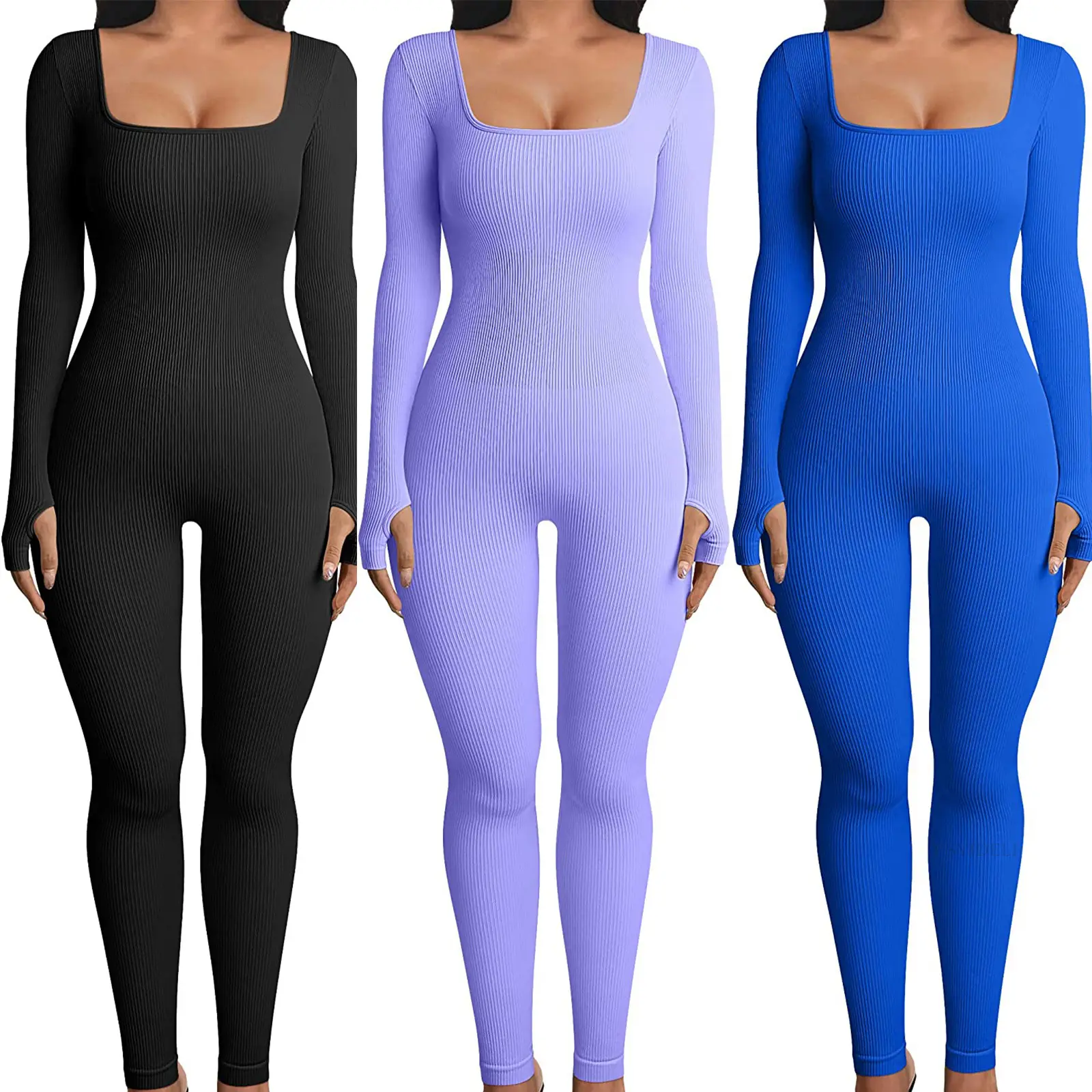봄 2023 겨울 럭셔리 브랜드 개인 상표 폴리 스판덱스 늑골이있는 니트 bodycon 피트니스 jumpsuit catsuit 여성 의류 dupe