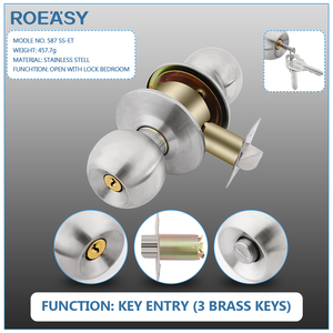Anti-Theft Waterproof Keyed Entry <strong>Door</strong> <strong>Knob</strong> Set Solid Stainless Steel Interior &amp; Exterior Entrance <strong>Door</strong> Lock - Product Image 4