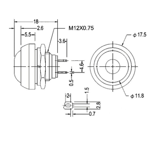 Interrupteur à bouton-poussoir rond étanche PBS-33B 12 mm |   Réinitialisation momentanée avec câbles |   pour Horn en rouge/noir/blanc - Product Image 3