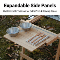 Table de camping portable en bambou avec structure en aluminium, panneaux latéraux extensibles, table pliante pour pique-nique et barbecue en plein air