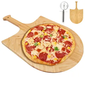 Vierkante Zwarte Keramische Vuurvaste Pizza Steen Oven Pan Set Met Bamboe Pizza Peeling & Pizza Cutter