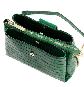 New handbag made of crocodile leather custom shoulder, women's retro washed <b>bag</b>, green zipper handbag with <b>gold</b> belt - Product Image 2