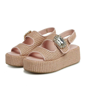 Sandales à semelle épaisse et plate pour femmes, avec bride arrière et boucles, tige tressée, mules d'été à bout ouvert, chaussures compensées à plateforme pour filles - Product Image 2