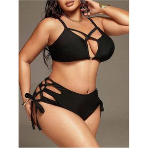 Women's Plus Size 2 Piece Bikini Set Cut Out High Waisted <b>Swimsuit</b> Side Tie Bathing Suit <b>Push</b> <b>Up</b> Spandex Nylon - Product Image 3