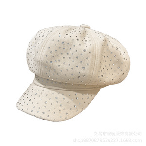 Casquette Gavroche Rétro Britannique Vintage en Laine pour Femme avec Strass, Style Béret, Protection Solaire, Chapeau de <span class=keywords><strong>Boulanger</strong></span> pour l'Extérieur - Product Image 1
