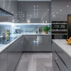 Cbmart מודרני lquer mdf זכוכית גבוהה מטבח ארון בגדים דלת נסתרת ציר מוסתר מטבח חכם מחסן ארון בגדים עם כיור מובנה כיור - Product Image 1