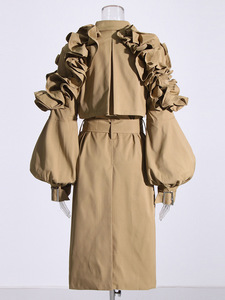 Cappotto <span class=keywords><strong>Trench</strong></span> <span class=keywords><strong>Classico</strong></span> Vintage da <span class=keywords><strong>Donna</strong></span>, Elegante, Monocolore, con Lacci, Vestibilità Slim o Ampia, Lungo, Stile Inglese, con Volant, per Autunno Inverno - Product Image 5