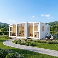 Module de bureau panoramique haut de gamme, moderne, blanc, préfabriqué, portable, studio de jardin, salle d'exposition, murs en verre