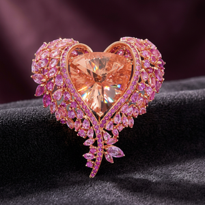 Rose <b>Gold</b> Heart Morganite <b>Cocktail</b> <b>Ring</b> Pave Set Purple Gemstones Romantic Women Fine Jewelry - Product Image 3
