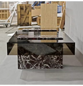 Tavolino da Salotto Moderno in Vetro Temperato con Base in Marmo di Lusso, Set di Tavolini da Caffè in Vetro <span class=keywords><strong>per</strong></span> <span class=keywords><strong>Soggiorno</strong></span> - Product Image 3